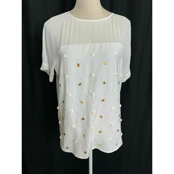 Dknyc New White Gold Sequin Short Sleeve Top - Picture 2 of 6